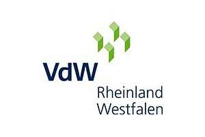 Logo vom VdW Rheinland Westfalen in blauer Schrift auf weißem Hintergrund